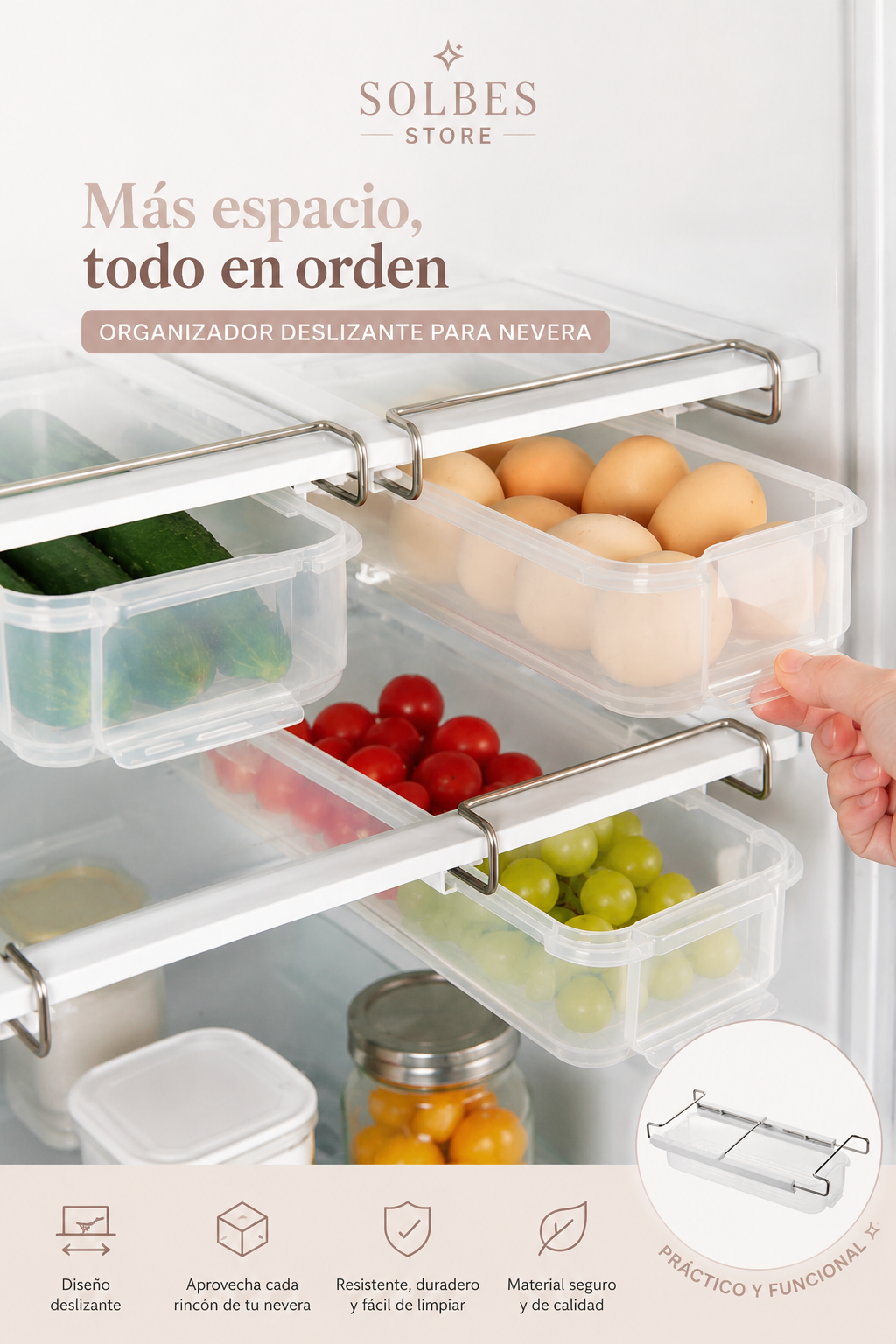 🥬 Organizador Deslizante para Nevera | Ahorra Espacio y Mantén tus Alimentos Siempre Ordenado