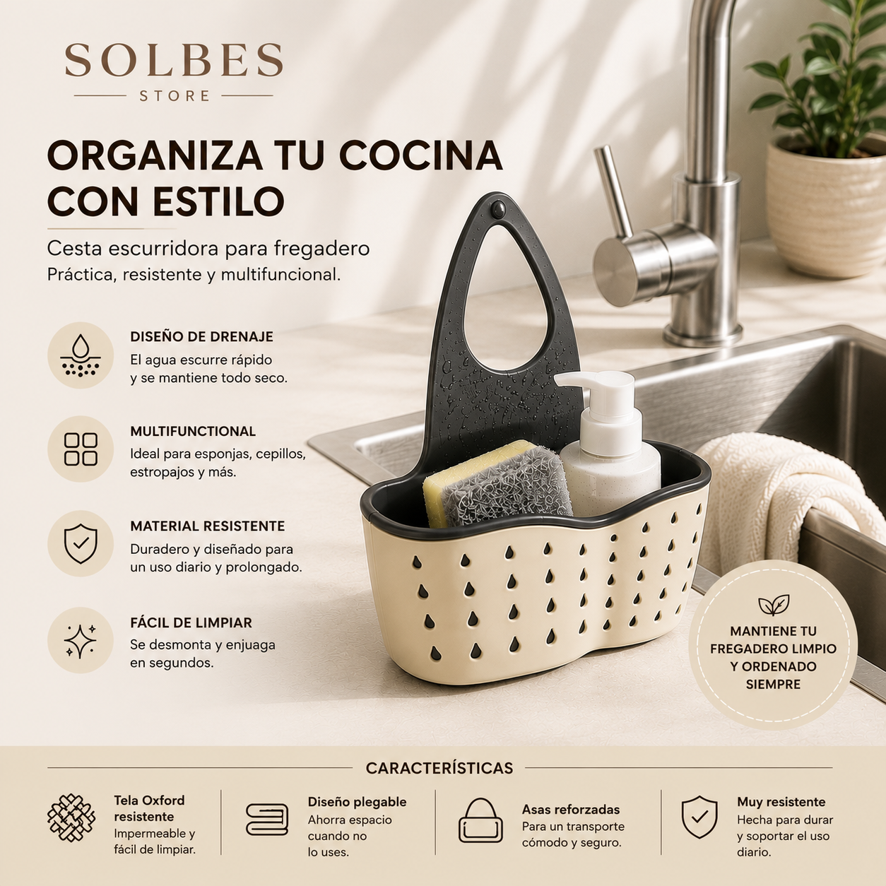 Organizador de Fregadero 3 en 1 | Mantén tu Cocina Limpia y Ordenada