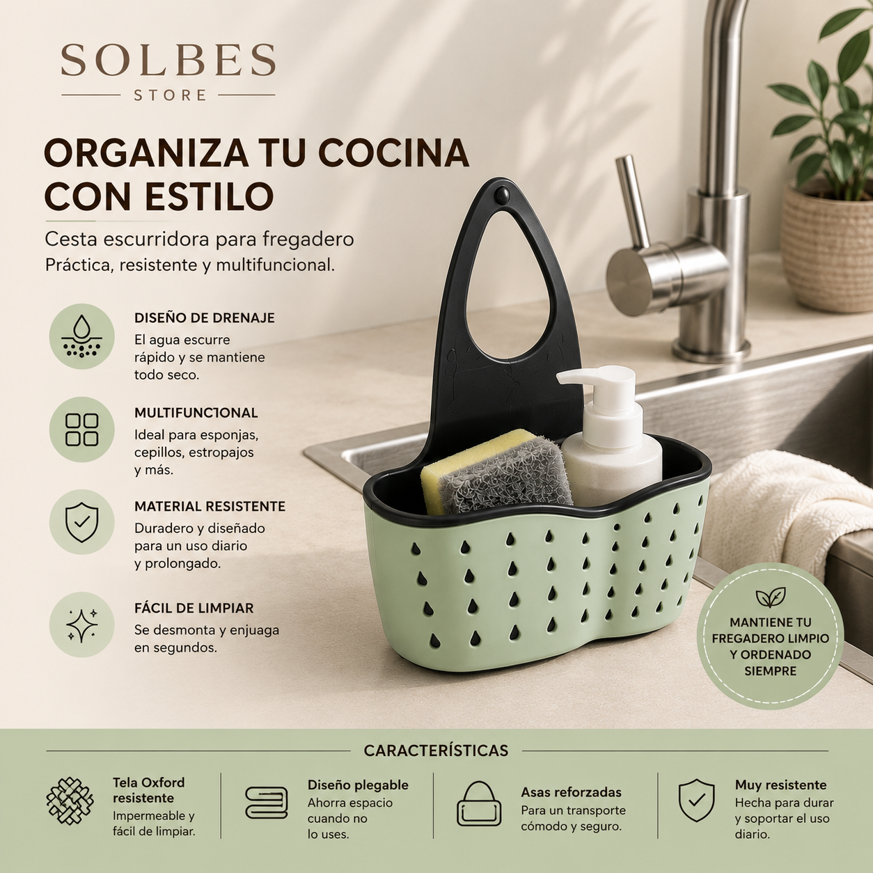 Organizador de Fregadero 3 en 1 | Mantén tu Cocina Limpia y Ordenada