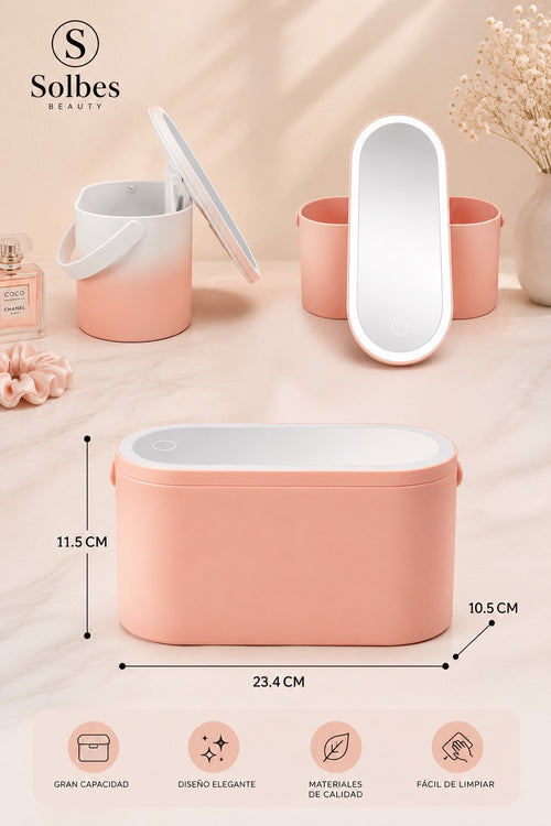 Neceser de maquillaje con espejo LED recargable