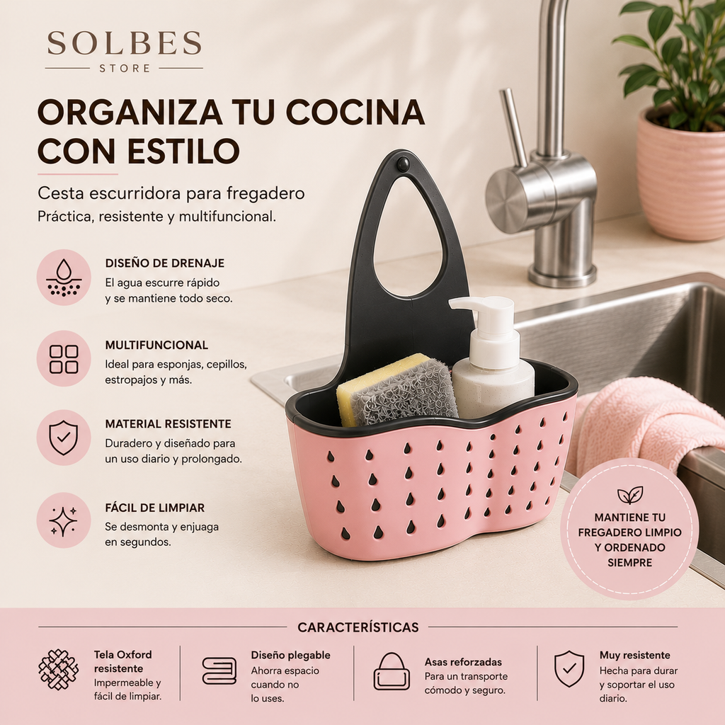 Organizador de Fregadero 3 en 1 | Mantén tu Cocina Limpia y Ordenada