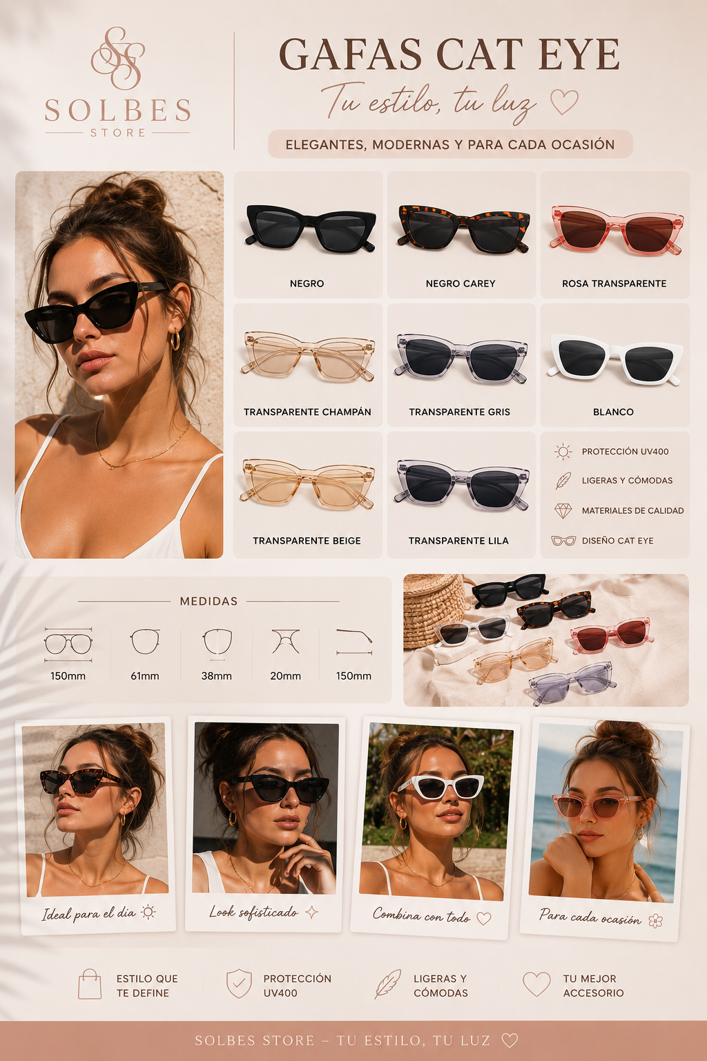 🕶️ Gafas de Sol Ojo de Gato para Mujer | Elegancia, Protección UV y Estilo en Cada Mirada