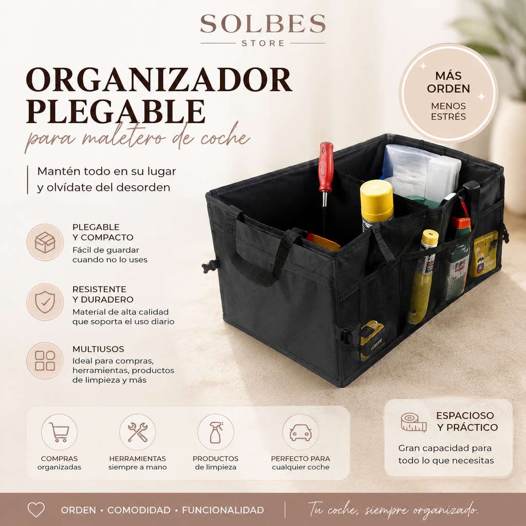 Organizador Plegable para Maletero de Coche | Mantén Todo en su Lugar.
