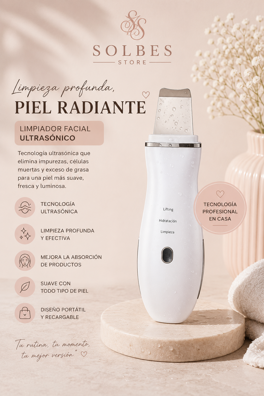 Ultrasound Skin Scrubber Facial Cleansing Device
