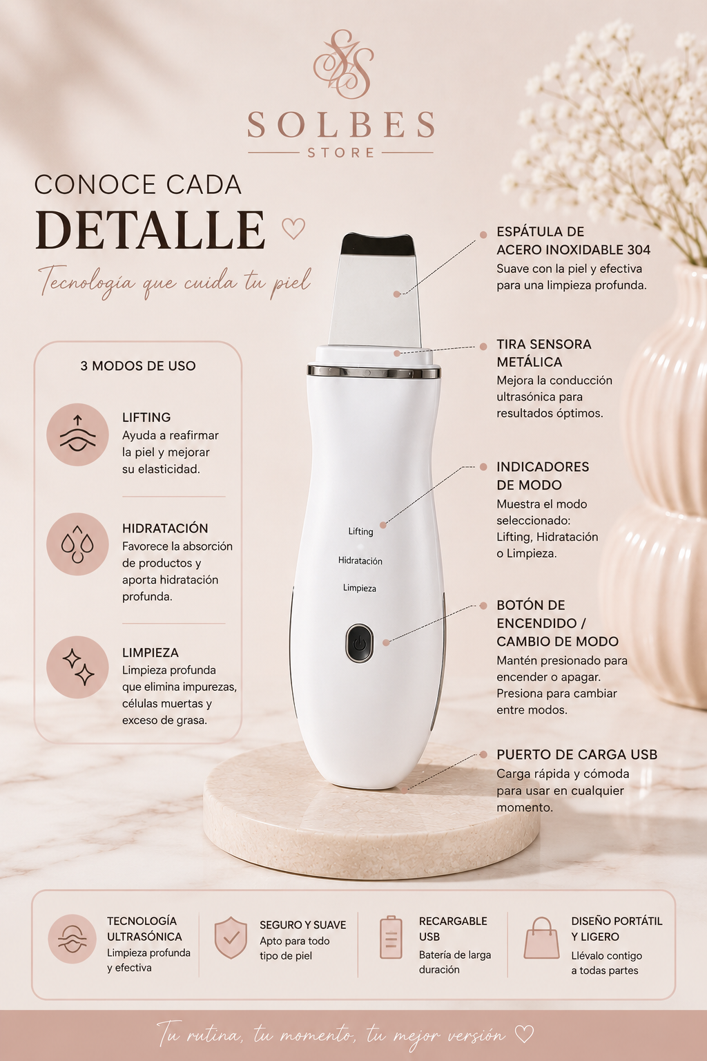 Ultrasound Skin Scrubber Facial Cleansing Device