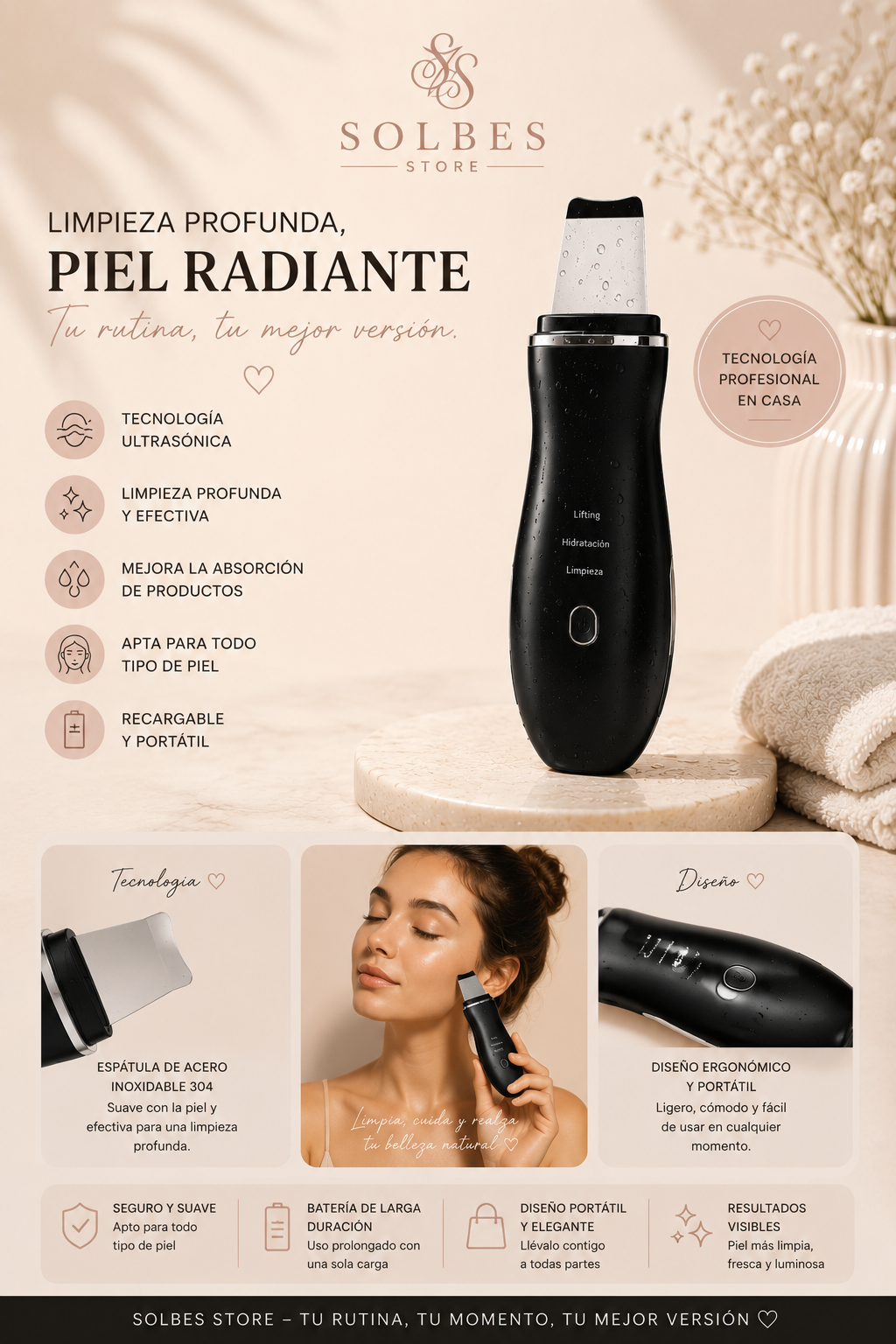 Ultrasound Skin Scrubber Facial Cleansing Device