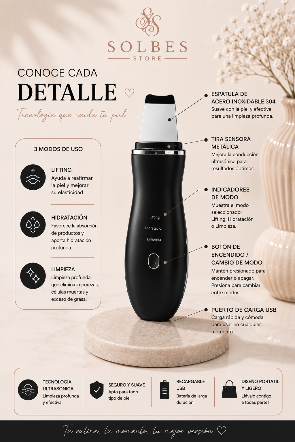Ultrasound Skin Scrubber Facial Cleansing Device