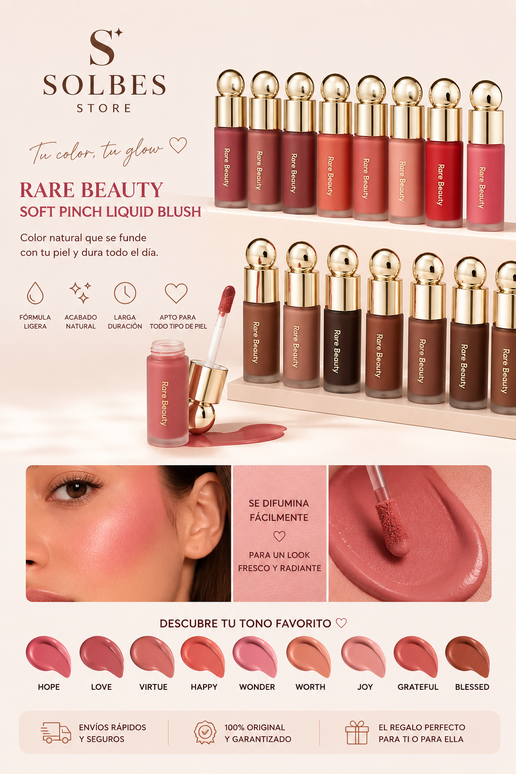 Blush Líquido o Bronzer en Stick | Acabado Natural, Larga Duración y Fácil Difuminado