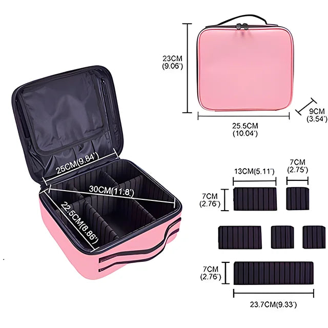 Organizador de Maquillaje Profesional con Divisores Ajustables | Estuche de Viaje Impermeable | Gran Capacidad | Disponible en 5 Colores