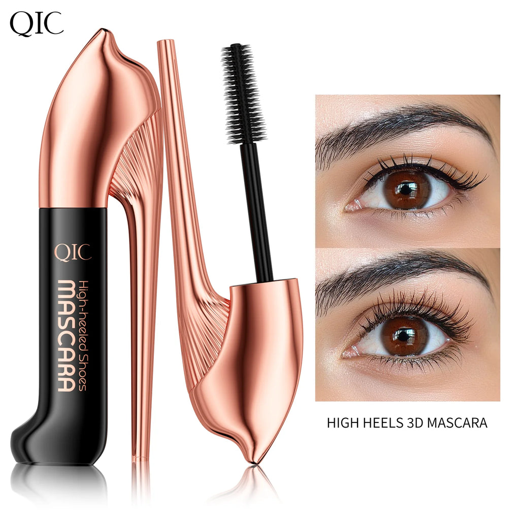 QIC High-heeled Shoes Mascara 3D Fiber Mascara, Long Black Volumizing Eyelash Extension, Waterproof Eye Makeup Tool