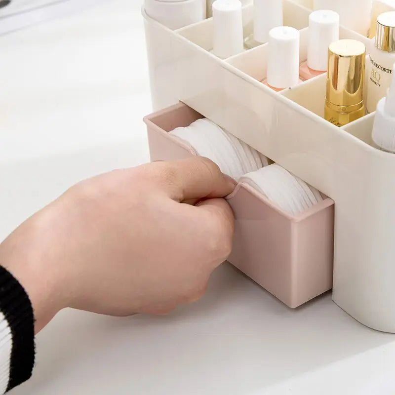 Organizador de Maquillaje con Cajón y Compartimentos | Porta Cosméticos Multifuncional para Brochas, Labiales y Accesorios