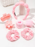 Set Spa de Microfibra 7 Piezas para Skincare | Diadema, Muñequeras, Scrunchies, Pinzas y Cepillo Limpiador | Rosa, Lila, Amarillo, Turquesa, Gris y Negro