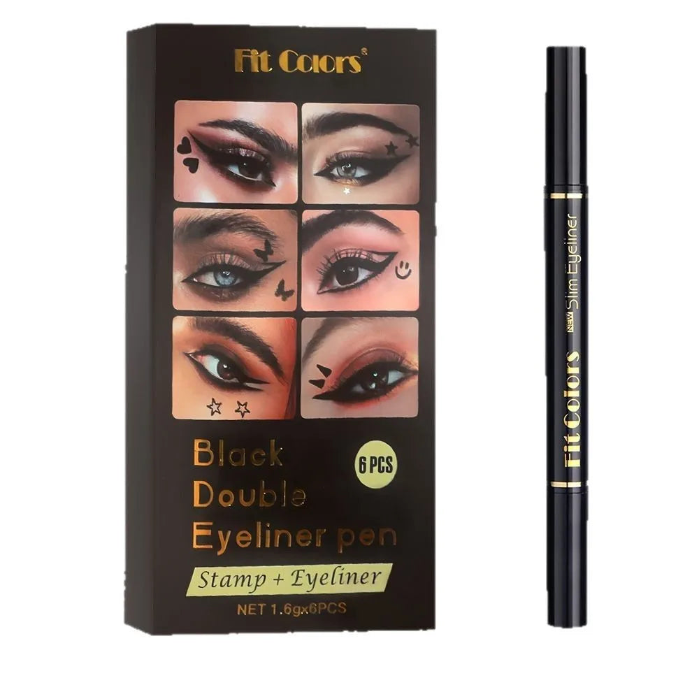 6PCS Stamp Liquid Eyeliner Set Waterproof Fast Dry Double-ended Black Heart Star Seal Eye Tail Eye Liner Extension Makeup Kit