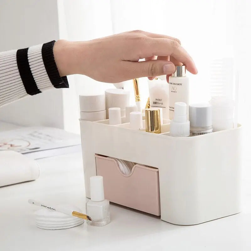 Organizador de Maquillaje con Cajón y Compartimentos | Porta Cosméticos Multifuncional para Brochas, Labiales y Accesorios