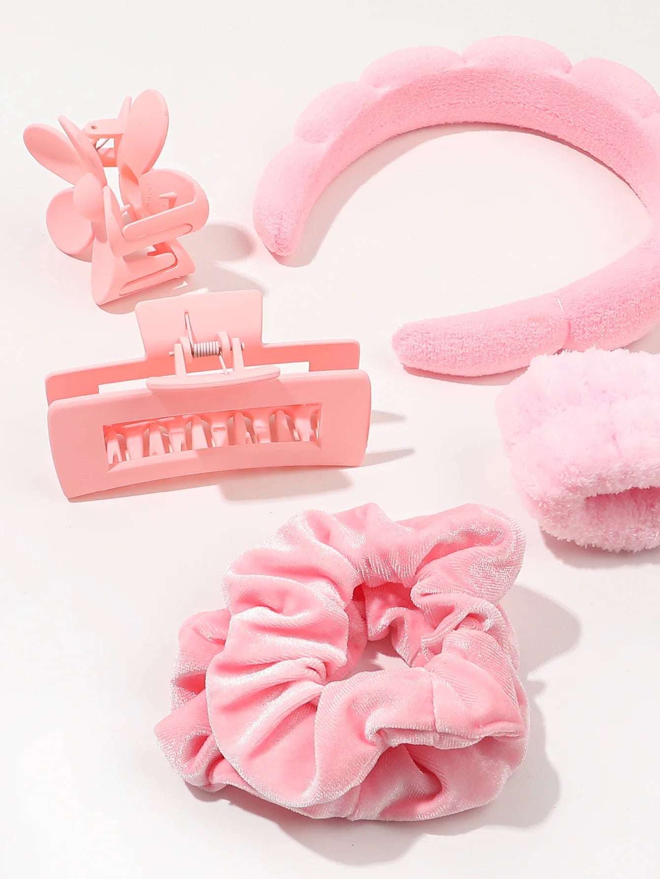 Set Spa de Microfibra 7 Piezas para Skincare | Diadema, Muñequeras, Scrunchies, Pinzas y Cepillo Limpiador | Rosa, Lila, Amarillo, Turquesa, Gris y Negro